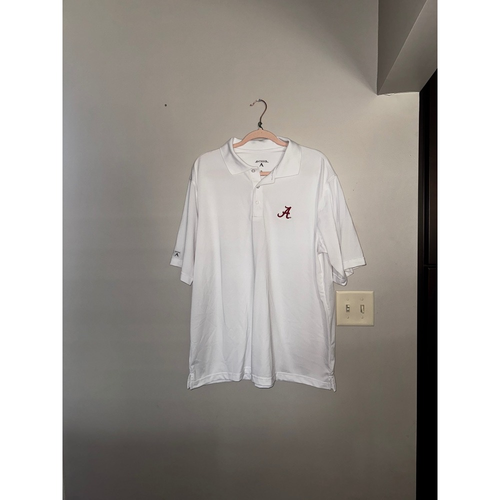Antigua Alabama Crimson Tide Polo Shirt Mens XL White Short Sleeve Embroidered